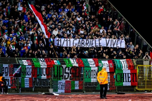 Supporters of Italy, during the match Belgium - Italy at the King Baudouin Stadiu for the UEFA Nations League - League A - Group A2 season 2024-2025 in BRUSSELS, Netherlands on 14 november 2024, (photo by Marcel van Dorst EYE4images DeFodi Images) not used in POL SRB CRO FRA GBR NED ITA USA Defodi-746_200454