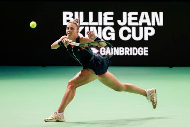Sport Themen der Woche KW46 Sport Bilder des Tages Japan v Romania - Billie Jean King Cup Jaquesline Cristian of Romania plays a forehand during the Billie Jean King Cup match between Japan and Romania at Palacio de los Deportes Martin Carpena in Malaga, Spain, on November 14, 2024. Malaga Spain  Copyright: xDAXxImagesx originalFilename:daximages-japanvro241114_npG1w.jpg