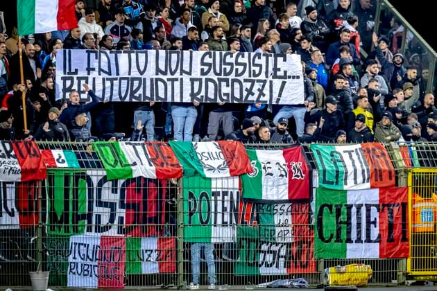 Supporters of Italy, during the match Belgium - Italy at the King Baudouin Stadiu for the UEFA Nations League - League A - Group A2 season 2024-2025 in BRUSSELS, Netherlands on 14 november 2024, (photo by Marcel van Dorst EYE4images) Defodi-746_200557
