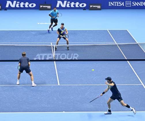 November 15, 2024, Turin: Rohan Bopanna of India and Matthew Ebden of Australia plays the match against Kevin Krawietz of Germany and Tim Puetz of Germany during the match of Nitto ATP, Tennis Herren Finals in Turin, Italy, 15 November 2024 ..The ATP men s singles world number 1 is preparing for the ATP Finals that will run from 10-17 November in Turin ANSA ALESSANDRO DI MARCO Nitto Atp Finals  - ZUMAa110 20241115_zaf_a110_033 Copyright: xAlessandroxDixMarcox