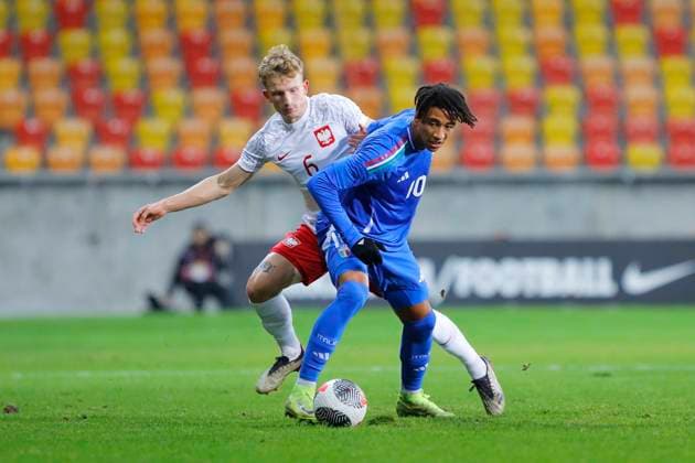 Fußball, U20 Elite League, Polen - Italien Bialystok, 15.11.2024 PILKA NOZNA MECZ ELITE LEAGUE REPREZENTACJI DO LAT 20: POLSKA - WLOCHY - - - U-20 ELITE LEAGUE FOOTBALL MATCH: POLAND - ITALY - - - NZ MATEUSZ KOWALCZYK KEVIN ZEROLI Fot. Maciej Gilewski 058sport.pl NEWSPIX.PL --- newspix.pl 