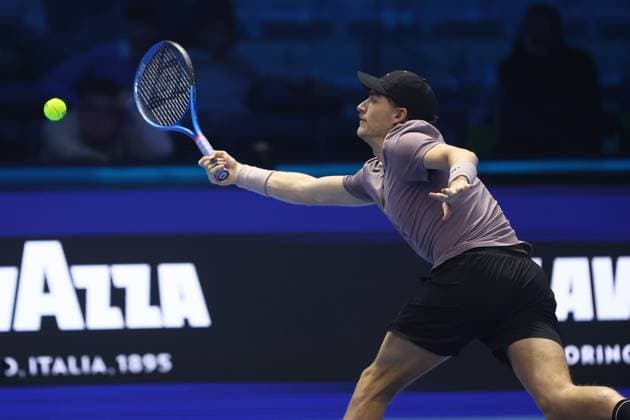 Max Purcell (Australia) controls the ball, Day 7, Nitto ATP, Tennis Herren Finals 2024, INALPI Arena, November 16, 2024, Turin, Italy.