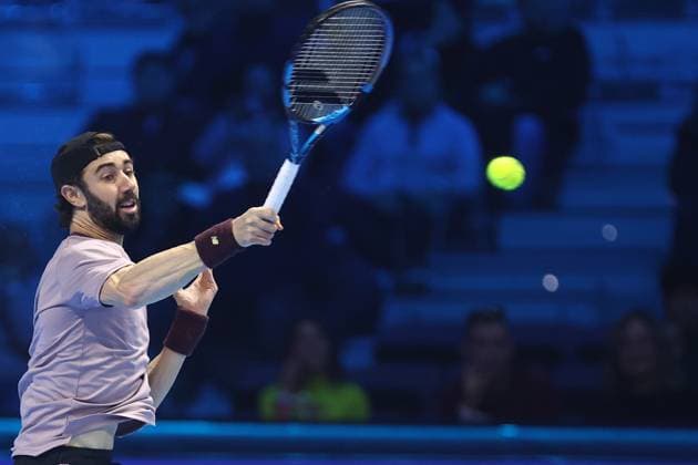 Jordan Thompson (Australia) controls the ball, Day 7, Nitto ATP, Tennis Herren Finals 2024, INALPI Arena, November 16, 2024, Turin, Italy.