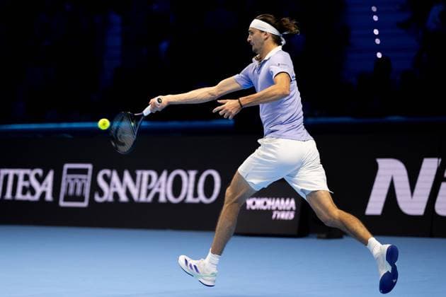Germany s Alexander Zverev returns the ball to United States Taylor Fritz during& xa0;their singles tennis match of the ATP, Tennis Herren World Tour Finals at the Inalpi Arena, in Turin, Italy - - Saturday, November 16, 2024.  Copyright: xMarcoxAlpozzi LaPressex