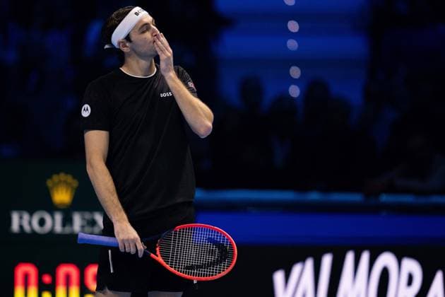 United States Taylor Fritz react during the singles tennis match of the ATP, Tennis Herren World Tour Finals against Germany s Alexander Zverev at the Inalpi Arena in Turin, Italy - - Saturday, November 16, 2024.  Copyright: xMarcoxAlpozzi LaPressex