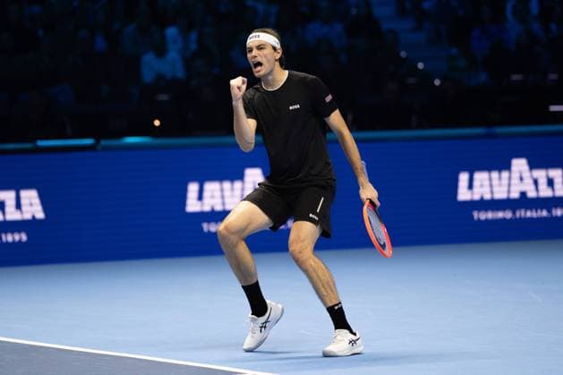 United States Taylor Fritz react during the singles tennis match of the ATP, Tennis Herren World Tour Finals against Germany s Alexander Zverev at the Inalpi Arena in Turin, Italy - - Saturday, November 16, 2024.  Copyright: xMarcoxAlpozzi LaPressex
