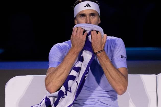 Germany s Alexander Zverev react during the singles tennis match of the ATP, Tennis Herren World Tour Finals against United States Taylor Fritz at the Inalpi Arena in Turin, Italy - - Saturday, November 16, 2024.  Copyright: xMarcoxAlpozzi LaPressex
