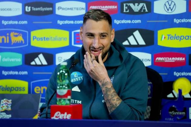 Italy s goalkeeper Gianluigi Donnarumma during the press conference, PK, Pressekonferenz before the soccer match between Italy and France, Appiano Gentile ( CO ) North Italy - Saturday , November 16 , 2024. - Soccer .  Copyright: xSpada LaPressex