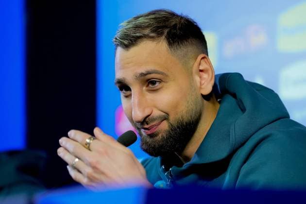 Italy s goalkeeper Gianluigi Donnarumma during the press conference, PK, Pressekonferenz before the soccer match between Italy and France, Appiano Gentile ( CO ) North Italy - Saturday , November 16 , 2024. - Soccer .  Copyright: xSpada LaPressex