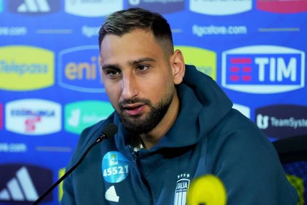 Italy s goalkeeper Gianluigi Donnarumma during the press conference, PK, Pressekonferenz before the soccer match between Italy and France, Appiano Gentile ( CO ) North Italy - Saturday , November 16 , 2024. - Soccer .  Copyright: xSpada LaPressex