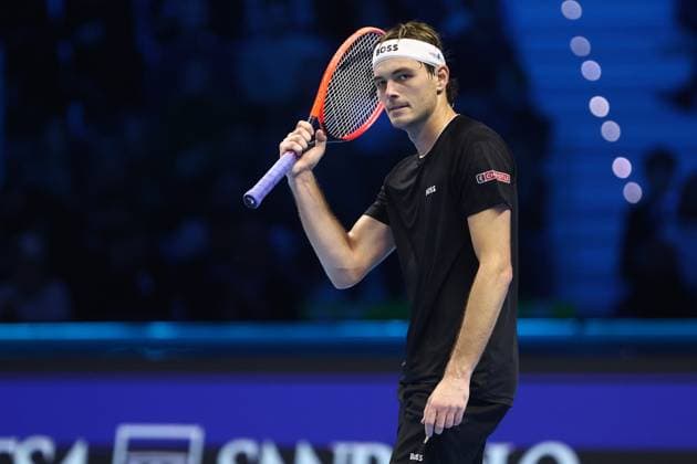 Taylor Fritz (USA) looks on, looks dejected, celebrates, celebrate after winning, Day 7, Nitto ATP, Tennis Herren Finals 2024, INALPI Arena, November 16, 2024, Turin, Italy.