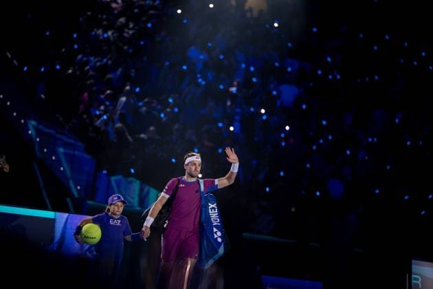 Norway s Casper Ruud before the singles tennis match of the ATP, Tennis Herren World Tour Finals against Italy s Jannik Sinner at the Inalpi Arena in Turin, Italy - - Saturday, November 16, 2024.  Copyright: xMarcoxAlpozzi LaPressex
