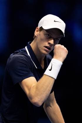 Italy s Jannik Sinner react during the singles tennis match of the ATP, Tennis Herren World Tour Finals against Norway s Casper Ruud at the Inalpi Arena in Turin, Italy - - Saturday, November 16, 2024.  Copyright: xMarcoxAlpozzi LaPressex