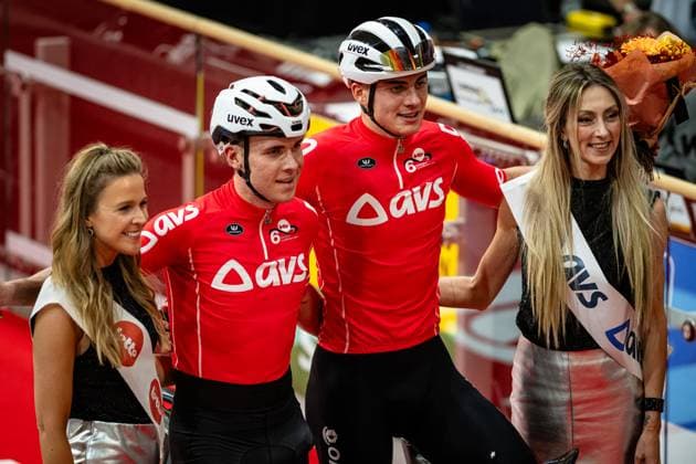 KESSLER Bruno, BOOS Benjamin: Lotto Zesdaagse Vlaanderen - Gent 2024 KESSLER Bruno - BOOS Benjamin ( GER ) Team 10 Germany - Award Ceremony - Medal Ceremony - Podium - Winner - Madison Race - Querformat - quer - horizontal - Landscape - Event Veranstaltung: Lotto Zesdaagse Vlaanderen Gent 2024 - Category Kategorie: Cycling - Track cycling, Rad, Radsport, Bahnrad, Bahn Sixdays - Elite Men U23 - Beloften - Location Ort: Europe Belgium - Gent - Citadelpark - tÂ Kuipke - Discipline: Madison - Distance: ... m - Date Datum: 16.11.2024 Saturday Day 7 -