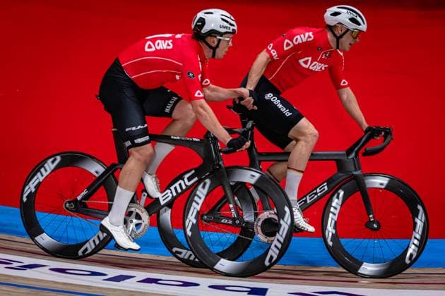 KESSLER Bruno, BOOS Benjamin: Lotto Zesdaagse Vlaanderen - Gent 2024 KESSLER Bruno - BOOS Benjamin ( GER ) Team 10 Germany - Querformat - quer - horizontal - Landscape - Event Veranstaltung: Lotto Zesdaagse Vlaanderen Gent 2024 - Category Kategorie: Cycling - Track cycling, Rad, Radsport, Bahnrad, Bahn Sixdays - Elite Men U23 - Beloften - Location Ort: Europe Belgium - Gent - Citadelpark - tÂ Kuipke - Discipline: Madison - Distance: ... m - Date Datum: 16.11.2024 Saturday Day 7 -