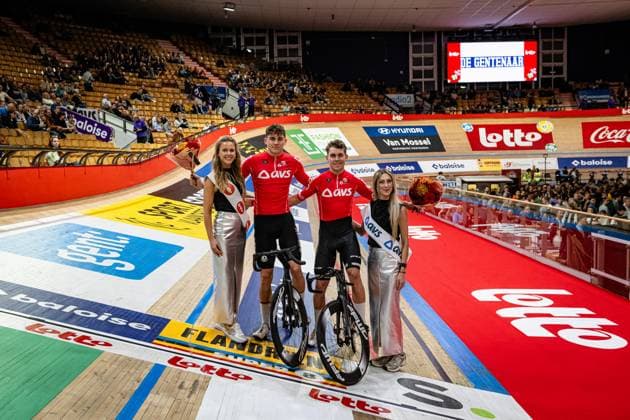 KESSLER Bruno, BOOS Benjamin: Lotto Zesdaagse Vlaanderen - Gent 2024 KESSLER Bruno - BOOS Benjamin ( GER ) Team 10 Germany - Leader General Classement - Award Ceremony - Medal Ceremony - Podium - Querformat - quer - horizontal - Landscape - Event Veranstaltung: Lotto Zesdaagse Vlaanderen Gent 2024 - Category Kategorie: Cycling - Track cycling, Rad, Radsport, Bahnrad, Bahn Sixdays - Elite Men U23 - Beloften - Location Ort: Europe Belgium - Gent - Citadelpark - tÂ Kuipke - Discipline: Madison - Distance: ... m - Date Datum: 16.11.2024 Saturday Day 7 -