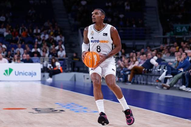 November 17, 2024, Madrid, Madrid, SPAIN: Xavier Rathan-Mayes of Real Madrid in action during the Spanish League, Liga ACB Endesa, basketball match played between Real Madrid and Hiopos Lleida at WiZink Center on November 17, 2024 in Madrid, Spain. Madrid SPAIN - ZUMAa181 20241117_zaa_a181_104 Copyright: xDennisxAgyemanx