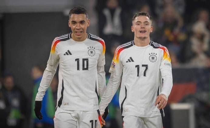 Freiburg, Germany. 16th Nov 2024. Torjubel: Jamal Musiala (DFB) Florian Wirtz (DFB) Germany - Bosnia Deutschland - Bosnien 16.11.2024