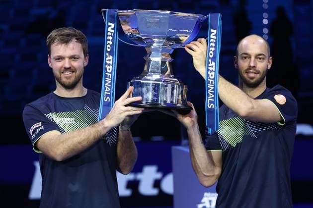Bilder des Jahres 2024, Sport 11 November Sport Themen der Woche KW46 Sport Bilder des Tages Kevin Krawietz (Germany) und Tim Puetz (Germany) celebrate after winning, Day 8, Nitto ATP, Tennis Herren Finals 2024, INALPI Arena, November 17, 2024, Turin, Italy.