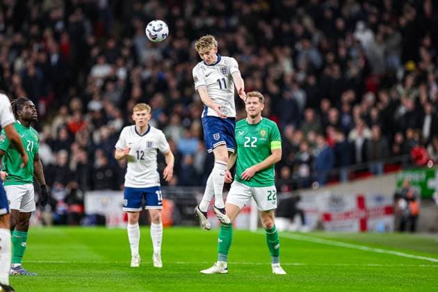 England v Republic of Ireland UEFA Nations League 17 11 2024. Anthony Gordon of England heads the ball during the UEFA Nations League match between England and Republic of Ireland at Wembley Stadium, London, England on 17 November 2024. Editorial use only , Copyright: xNigelxKeenex PSI-20825-0011