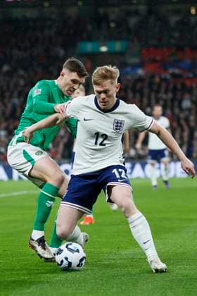 England v Republic of Ireland - UEFA Nations League 2024 25 League B Group B2 Dara O Shea of Republic of Ireland and Lewis Hall of England challenge during the UEFA Nations League 2024 25 League B Group B2 match between England and Republic of Ireland at Wembley Stadium on November 17, 2024 in London, England. London Wembley Stadium England United Kingdom Copyright: xRichardxSellers Sportsphoto APLx 14052431