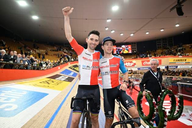 Lotto Six Days Flanders Ghent 2024 - day 6 GENT, BELGIUM - NOVEMBER 17 : Thomas Benjamin FRA of Belgaclima - DS Plastics and Van den Bossche Fabio BEL of Belgaclima - DS Plastics winning the 6th and final day of the 83th edition of the Six Days of Flanders-Ghent. The Six Days of Ghent ( Zesdaagse van Gent in Dutch) is a cycling event on the Kuipke cycling track in the Citadel Park in Ghent. On November 12, 2024 in Gent, Belgium, 12 11 2024 Gent Belgium  Copyright: xNicoxVereeckenx