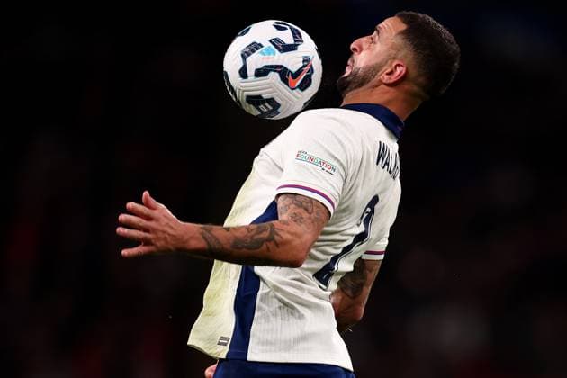 17th November 2024; Wembley Stadium, London, England; Nations League, League B, Group 2 International Football, England versus Republic of Ireland; Kyle Walker of England controls the ball on his chest  ActionPlus12716745 ShaunxBrooks