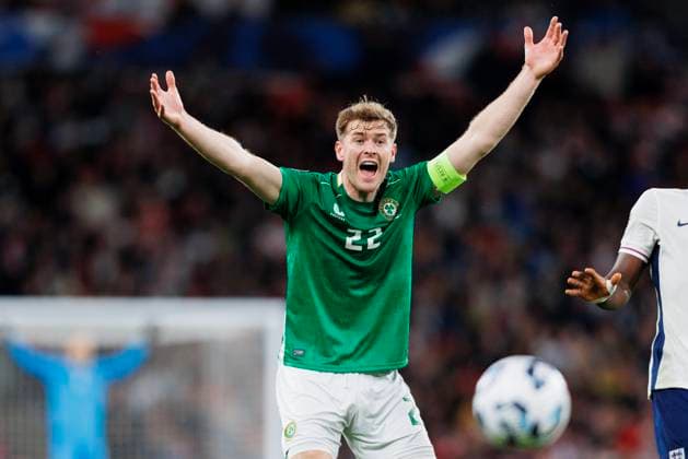 England v Republic of Ireland Nathan Collins of Republic of Ireland reacts to a foul during the England v Republic of Ireland UEFA Nations League Round 1 Group F match at Wembley Stadium, London, England, United Kingdom on 17 November 2024 Editorial use only. All images are copyright Every Second Media Limited. No images may be reproduced without prior permission. Copyright: xIMAGO EveryxSecondxMediax ESM-1219-0026