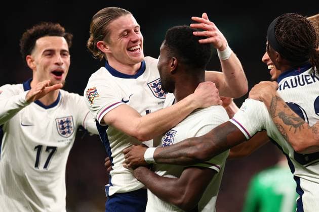 17th November 2024; Wembley Stadium, London, England; Nations League, League B, Group 2 International Football, England versus Republic of Ireland; Conor Gallagher of England celebrates his goal with Marc Guehi for 3-0 in minute 58  ActionPlus12716763 ShaunxBrooks