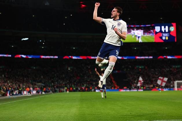 17th November 2024; Wembley Stadium, London, England; Nations League, League B, Group 2 International Football, England versus Republic of Ireland; Taylor Harwood-Bellis of England celebrates after he scored for 5-0 in the 79th minute  ActionPlus12716772 ShaunxBrooks