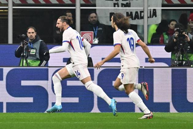 Adrien Rabiot (FRA) celebrates after scoring the gol of 0-1 during the UEFA Nations League Matchday 6 match between Italy and FRance at the San Siro Stadium on November 17, 2024 in Milan, Italy.  Copyright: xDomenicoxCippitelli IPAxSportx x xx IPA_51637257 IPA_Agency_IPA51637257