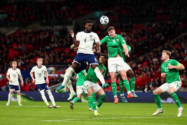 17th November 2024; Wembley Stadium, London, England; Nations League, League B, Group 2 International Football, England versus Republic of Ireland; Marc Guehi of England with the assist for the goal by Conor Gallagher for 3-0 in the 58th minute  ActionPlus12716836 ShaunxBrooks