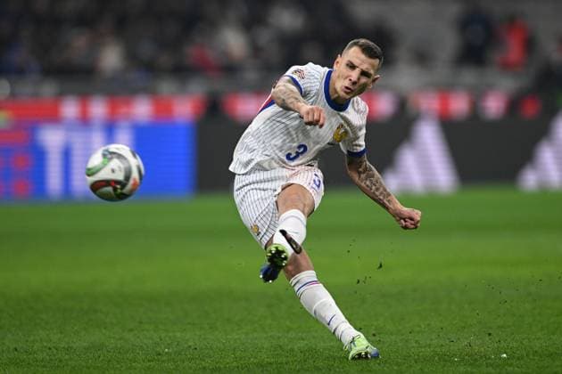 Mg Milano 17 11 2024 - Nations League Italia-Francia foto Matteo Gribaudi Image nella foto: gol Lucas Digne 