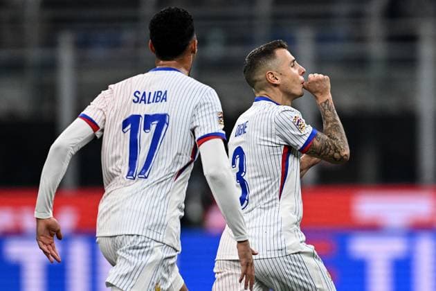 Mg Milano 17 11 2024 - Nations League Italia-Francia foto Matteo Gribaudi Image nella foto: esultanza gol Lucas Digne 