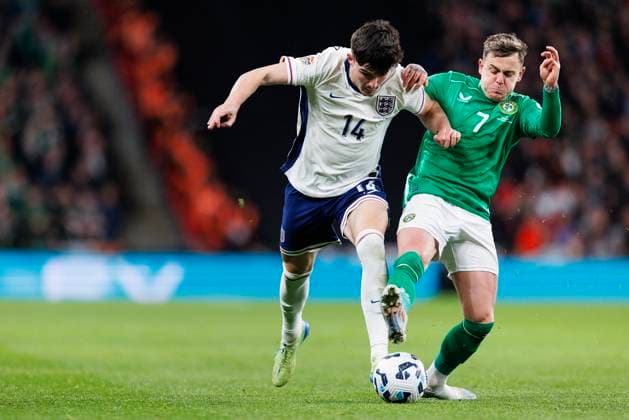 England v Republic of Ireland Sammie Szomodics of Republic of Ireland tackles Tino Livramento of England during the England v Republic of Ireland UEFA Nations League Round 1 Group F match at Wembley Stadium, London, England, United Kingdom on 17 November 2024 Editorial use only. All images are copyright Every Second Media Limited. No images may be reproduced without prior permission. Copyright: xIMAGO EveryxSecondxMediax ESM-1219-0099