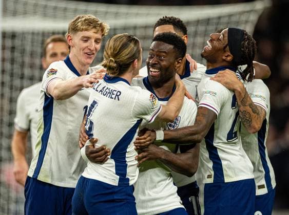 (241118) -- LONDON, Nov. 18, 2024 -- Conor Gallagher (3rd L) of England celebrates with teammates after scoring during the UEFA Nations League League B football match between England and the Republic of Ireland in London, England, on Nov. 17, 2024. (SP)BRITAIN-LONDON-FOOTBALL-NATIONS LEAGUE-ENGLAND VS REPUBLIC OF IRELAND LixYing 