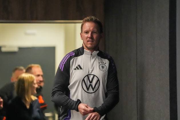 Bundestrainer Julian Nagelsmann (Deutschland Germany) bei der Pressekonferenz - Budapest 18.11.2024: Pressekonferenz Deutschland, Nations League, 6. Spieltag *** Head coach Julian Nagelsmann Germany Germany at the press conference Budapest 18 11 2024 Press conference Germany, Nations League, Matchday 6
