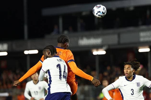 ALMERE , 18-11-2024 , Yanmar stadium , season 2024 2025 , UEFA European U21, U 21 Football 2025 Friendly match. Netherlands U21 player Ezechiel Banzuzi during the match Netherlands U21 - England U21 Netherlands U21 - England U21  x26776133x Copyright: