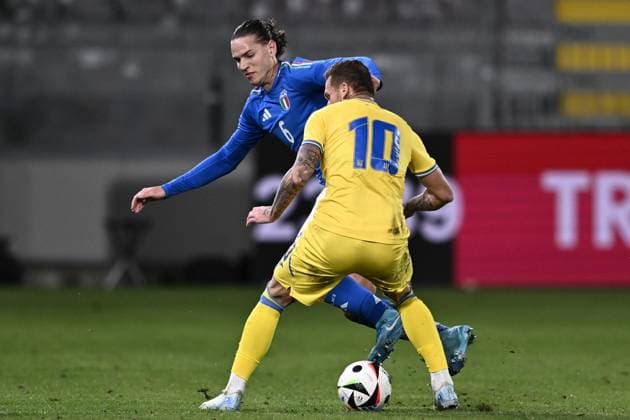 Mp La Spezia 19 11 2024 - amichevole Italia-Ucraina U21, U 21 foto Matteo Papini Image nella foto: Daniele Ghilardi-Bogdan Viunnyk 