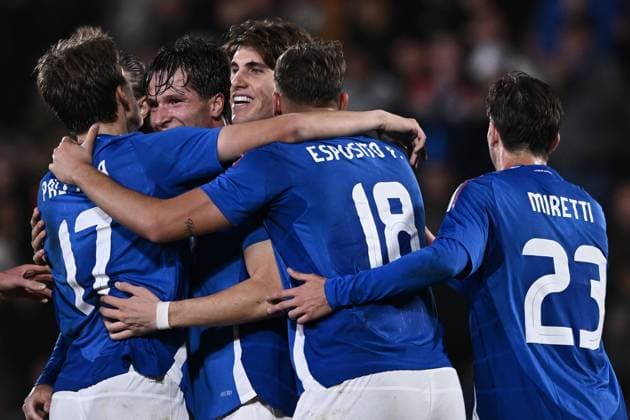 Mp La Spezia 19 11 2024 - amichevole Italia-Ucraina U21, U 21 foto Matteo Papini Image nella foto: esultanza gol Giovanni Fabbian 