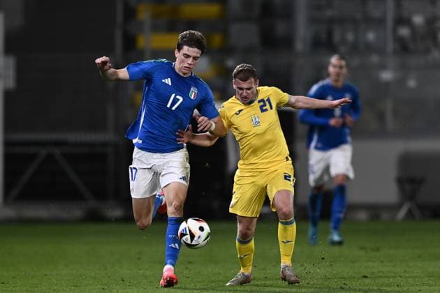 Mp La Spezia 19 11 2024 - amichevole Italia-Ucraina U21, U 21 foto Matteo Papini Image nella foto: Marco Palestra-Maksym Bragaru 