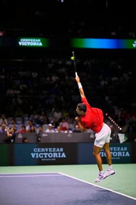 Quarter finals Davis Cup Final 8 singles match 1 Gabriel Diallo of Canada team in action against Daniel Altmaier of Germany team seen in action during the Quarter finals Davis Cup Final 8 singles match 1. Martin Carpena Arena. Malaga Martin Carpena Arena Malaga Spain Copyright: xVicentexVidalxFernandezx