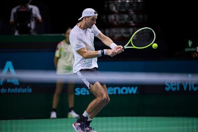 Quarter finals Davis Cup Final 8 singles match 1 on November 19, 2024 Daniel Altmaier of Germany team in action against Denis Shapovalov of Canada team seen in action during the Quarter finals Davis Cup Final 8 singles match 1 on November 19, 2024 Martin Carpena Arena. Malaga Martin Carpena Arena Malaga Spain Copyright: xCESARxMARCHx