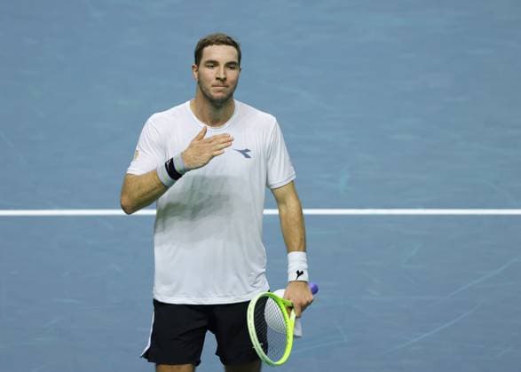 Jan-Lennard Struff (GER) jubelt nach dem Sieg, Jubel, Freude, Emotion, Davis Cup Finale 2024, Palacio de Deportes JosÃ Copyright: xJuergenxHasenkopfx