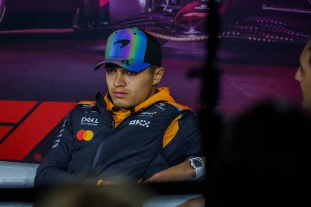 Sport Bilder des Tages Formel 1 GP Las Vegas USA. Donnerstag, 21.11.2024 Lando Norris 4, McLaren Formula 1 Team in der Pressekonferenz; Formel 1 GP Las Vegas USA. Donnerstag, 21.11.2024 Copyright: xBEAUTIFULxSPORTS Erlhofx