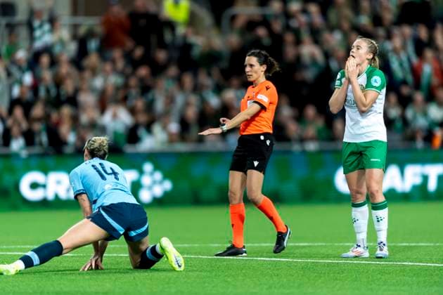 241121 Julie Blakstad of Hammarby looks dejected during the Women s Champions League football match between Hammarby and Manchester City on November 21, 2024 in Stockholm. Photo: Sara Damne BILDBYRAN kod SD SH0547 fotboll football soccer fotball uefa womens champions league hammarby manchester city dam bbeng depp Copyright: SARAxDAMNE BB241121SD013
