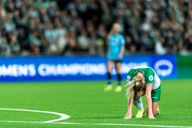 241121 Cathinka Tandberg of Hammarby looks dejected during the Women s Champions League football match between Hammarby and Manchester City on November 21, 2024 in Stockholm. Photo: Sara Damne BILDBYRAN kod SD SH0547 fotboll football soccer fotball uefa womens champions league hammarby manchester city dam bbeng depp Copyright: SARAxDAMNE BB241121SD015