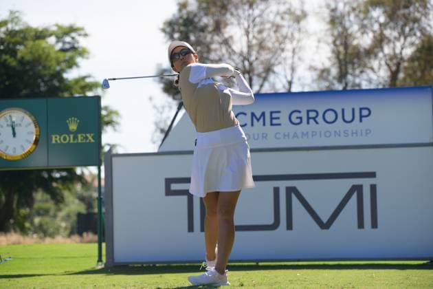 NAPLES, FL - NOVEMBER 21: LPGA, Golf Damen golfer Jenny Shin, Korea, plays her shot during the CME Group Tour Championship on November 21, 2024, at Tiburon Golf Club in Naples, FL. (Photo by Michele Eve Sandberg Icon Sportswire) GOLF: NOV 21 LPGA CME Group Tour Championship EDITORIAL USE ONLY Icon2411211533