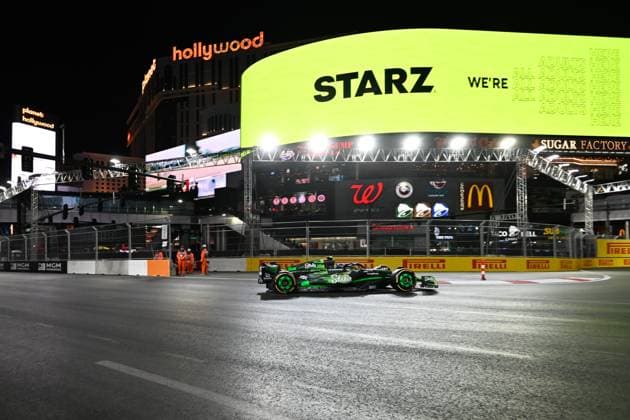 LAS VEGAS, NV - NOVEMBER 21: Stake F1 Team Kick Sauber driver Guanyu Zhou (24) of China makes his way through turn 14 during free practice 2 of the Formula 1 Heineken Las Vegas Grand Prix on November 21, 2024, at the Las Vegas Street Circuit in Las Vegas, Nevada. (Photo by Ken Murray Icon Sportswire) AUTO: NOV 21 F1 Heineken Silver Las Vegas Grand Prix EDITORIAL USE ONLY Icon241121150