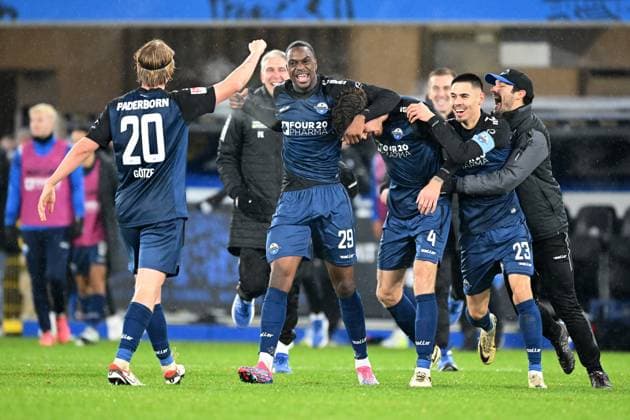 Paderborn, Home Deluxe Arena, 22.11.24, GER, Herren, 2.Bundesliga, Saison 2024-2025, SC Paderborn 07 - 1.FC Nuernberg Bild: Calvin BRACKELMANN (Paderborn) jubelt nach seinem Tor zum 3:2 Only for editorial use! DFL regulations prohibit any use of photographs as image sequences and or quasi-video. NRW Deutschland